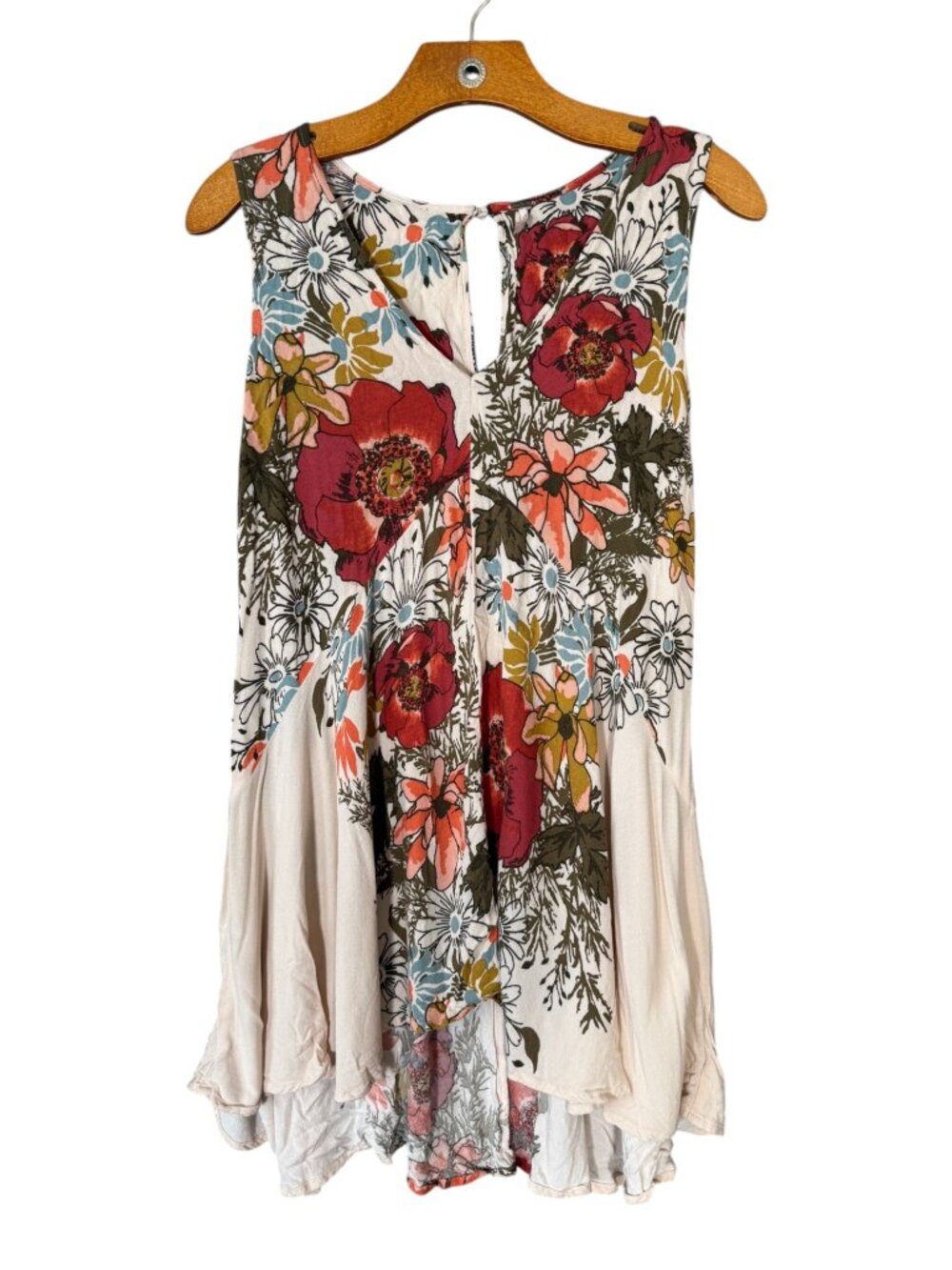 Free People Backyard Floral High Low Tunic / Mini Dress Boho Swing Sleeveless S